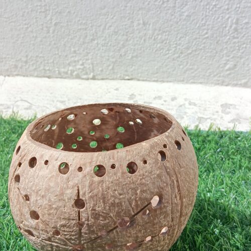 Coconut Shell Floral Candle Holder