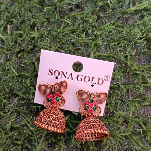 Gold Oxidised Festive season Butterfly Jimiki small with stones -