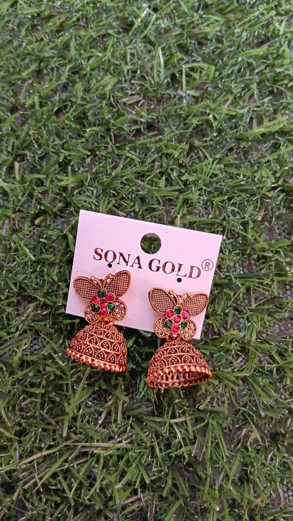 Gold Oxidised Festive season Butterfly Jimiki small with stones -