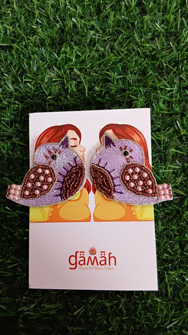 Handmade bird earrings purple colour. Thread woven and beaded tightly - Unique and Lasts long - Rs.199 Handmade bird earrings purple colour. Thread woven and beaded tightly - Unique and Lasts long