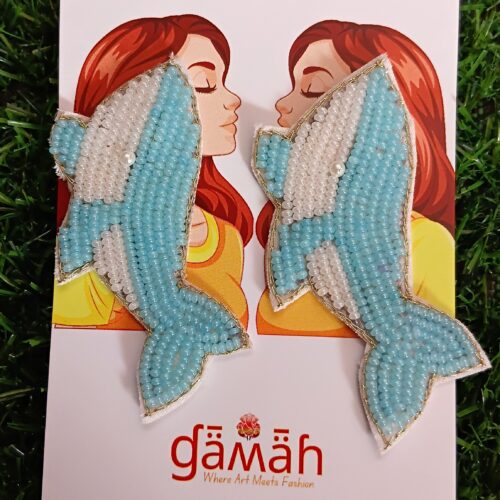 Handmade Beaded Dolphin Earrings Blue