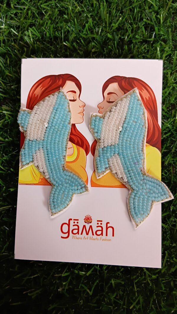 Handmade Beaded Dolphin Earrings Blue