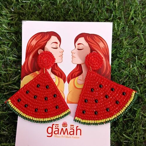 Handmade Beaded Watermelon Earrings Red