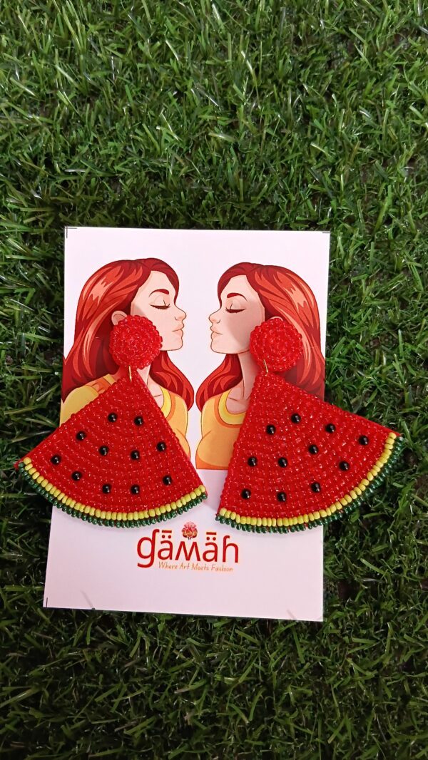 Handmade Beaded Watermelon Earrings Red