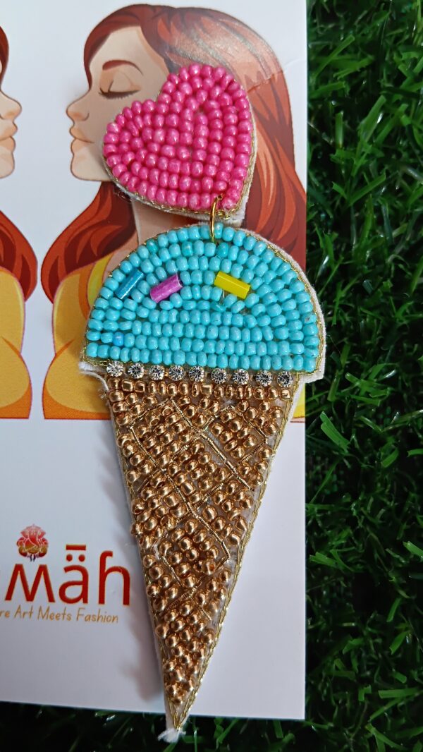Handmade Beaded Cone Icecream Earrings