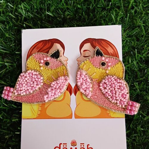 Handmade Beaded and Carefully Threaded Pink Bird