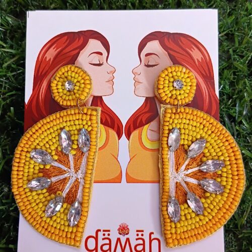 Handmade beaded Lemon Earrings with stonework