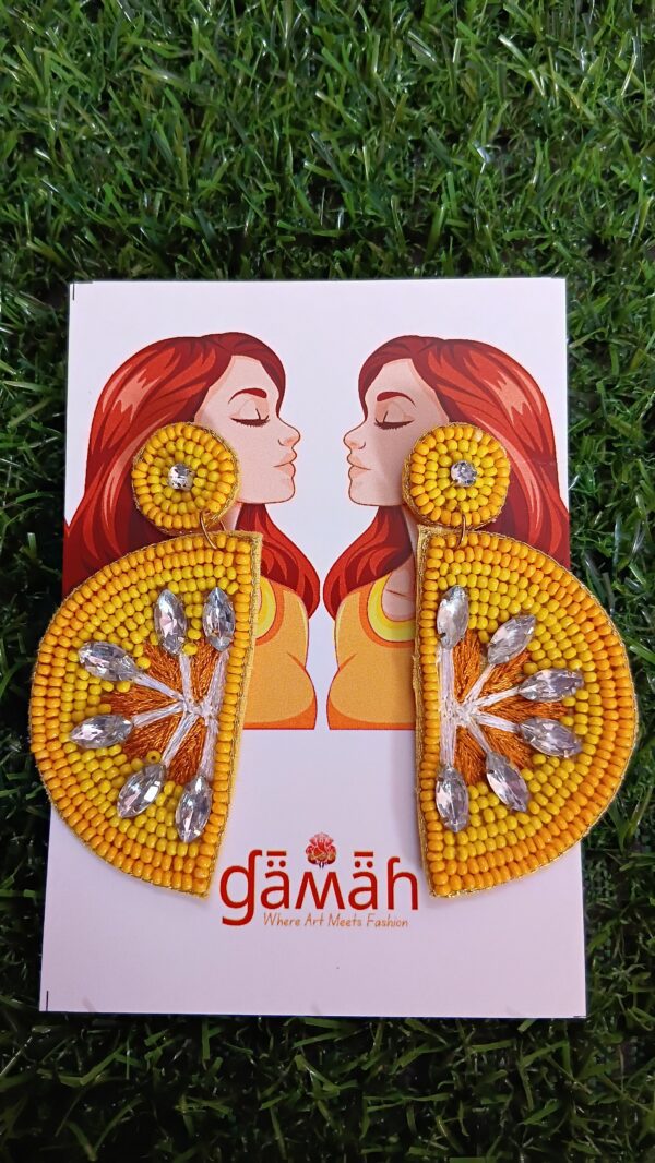 Handmade beaded Lemon Earrings with stonework