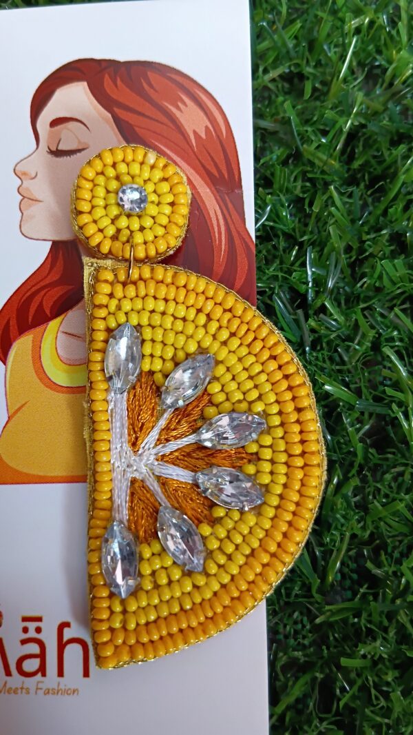 . Handmade beaded Lemon Earrings with stonework