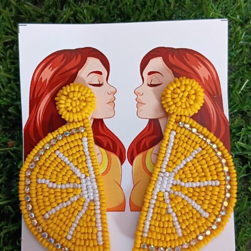 Handmade beaded Lemon Earrings with stonework