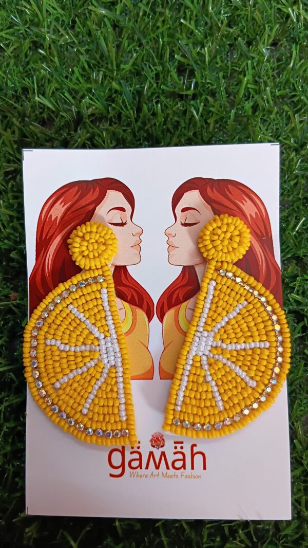 Handmade beaded Lemon Earrings with stonework
