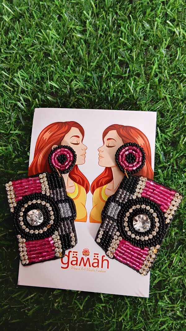 Handmade beaded Camera earrings with Stoneworks