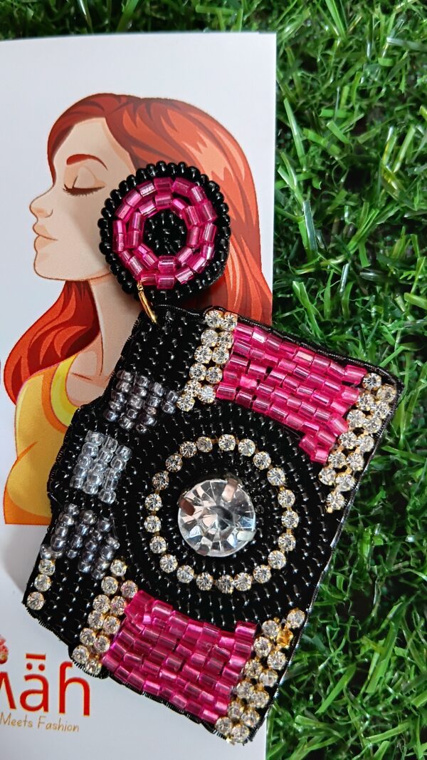 Handmade beaded Camera earrings with Stoneworks