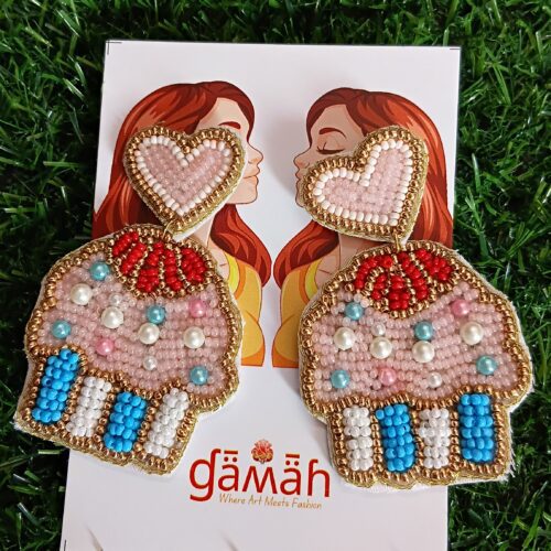 Handmade beaded Cupcake earrings