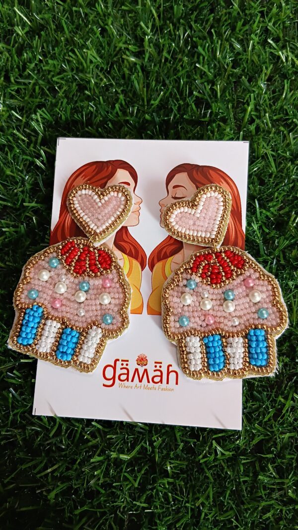 Handmade beaded Cupcake earrings