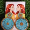Handmade beaded Blue circle earrings