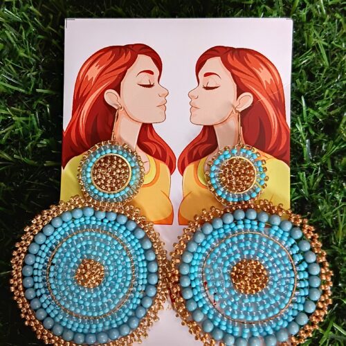 Handmade beaded Blue circle earrings