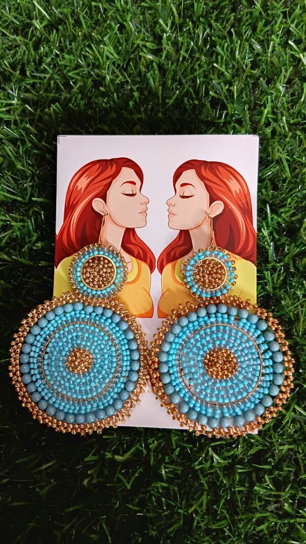 Handmade beaded Blue circle earrings