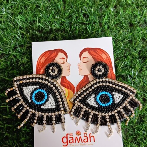 Handmade beaded Black Evil eye earrings