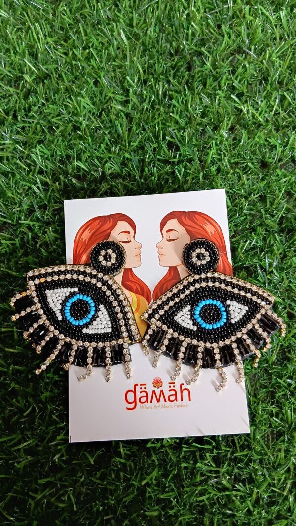 Handmade beaded Black Evil eye earrings