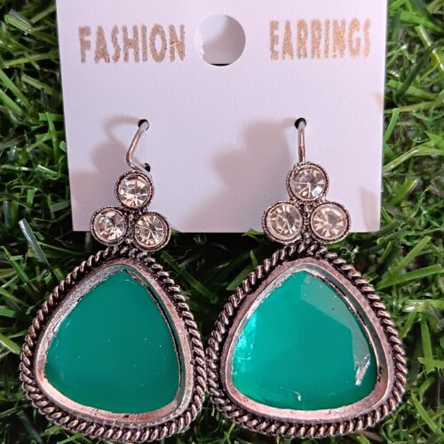 Oxidised Stone Hanging Earrings