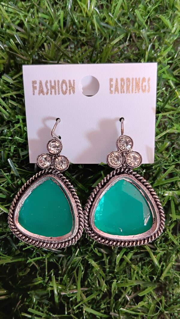 Oxidised Stone Hanging Earrings