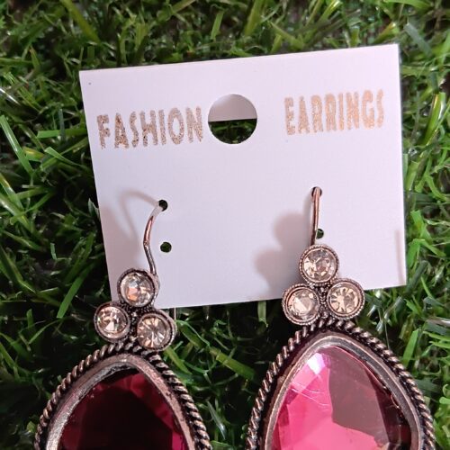 Oxidised Stone Hanging Earrings