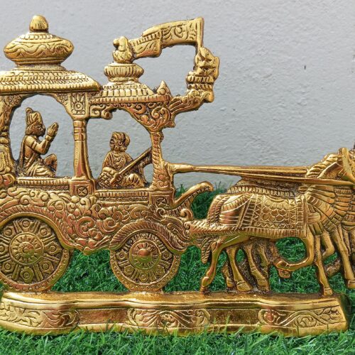 Handcrafted Antique Metal Arjun Rath Golden Wall Hanging Showpiece