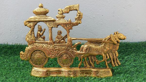 Handcrafted Antique Metal Arjun Rath Golden Wall Hanging Showpiece